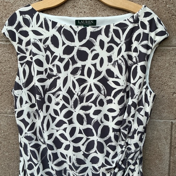 EUC Ralph Lauren Jersey Sheath Floral Midi Dress Pleated Size 14 Bodycon Office - Picture 4 of 9